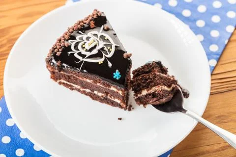 Piece of chocolate cake Stock Photos