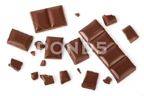 Piece of chocolate isolated on white background with clipping path. . Top view Stock Photos
