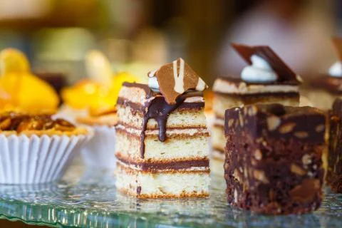 Piece of chocolate layer cake Stock Photos
