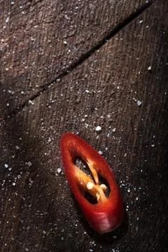 Piece of chopped pepper lying on a table Stock Photos