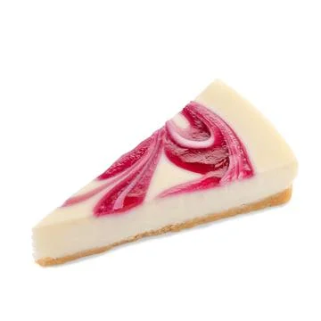 A piece of classic cheesecake with raspberry jam. White background. Isolate.  Stock Photos