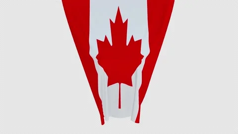 The piece of cloth falls with the flag of the State of Canada to cover product Stock Footage 202325644