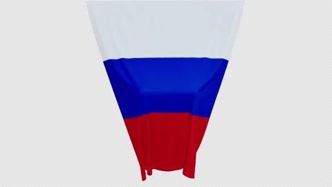 The piece of cloth falls with the flag of the State of Russia to cover product Stock Footage 202348440