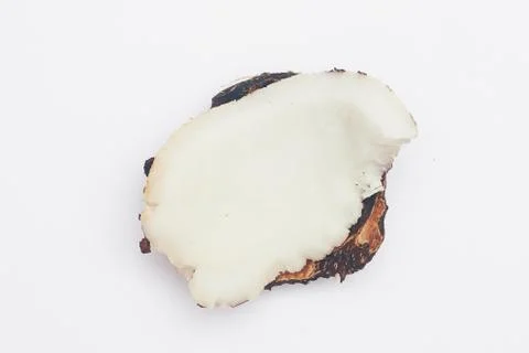 Piece of coconuts on white background isolate, copy space, flatley Stock Photos