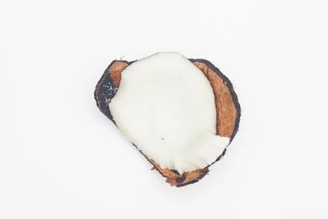 Piece of coconuts on white background isolate, copy space, flatley Stock Photos