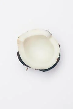Piece of coconuts on white background isolate, copy space, flatley Stock Photos