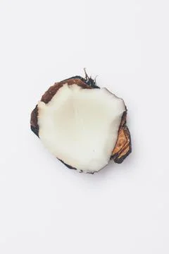 Piece of coconuts on white background isolate, copy space, flatley Stock Photos