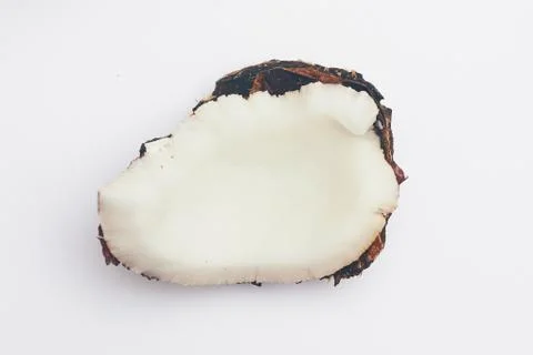 Piece of coconuts on white background isolate, copy space, flatley Stock Photos