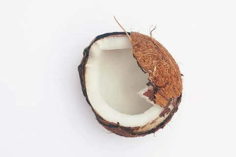 Piece of coconuts on white background isolate, copy space, flatley Stock Photos