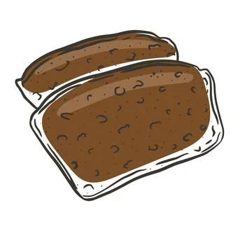 Piece of dark bread, vector. A sliced portion of a baked flour product. Illustrazione stock