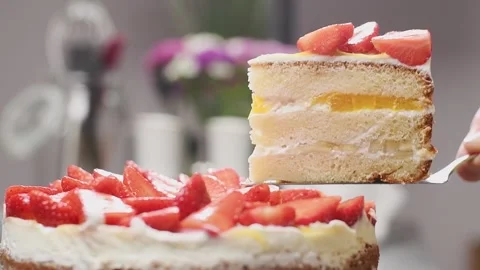 Piece of delicious fruit cake. Stock Footage 153459771