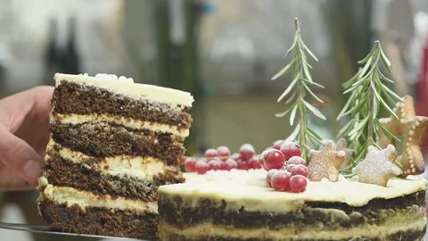 Piece of delicious gingerbread layer cake. Stock Footage 171186248