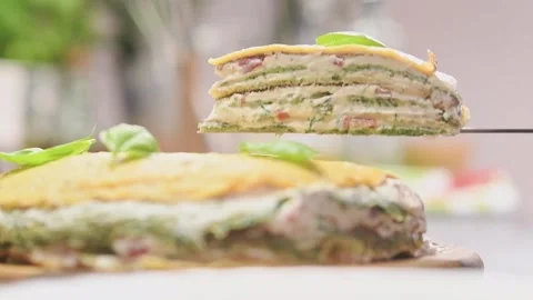 Piece of delicious omelette cake. Stock Footage 159400752