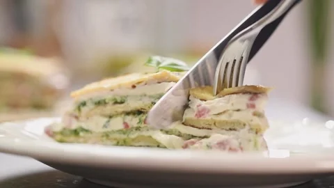 Piece of delicious omelette cake. Stock Footage 159400799