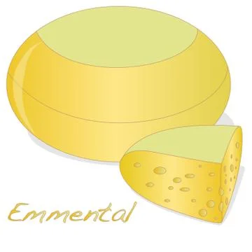 A piece of emmental cheese on white background. Dairy product, attribute of h Stock Illustration