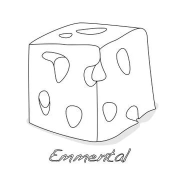 A piece of emmental cheese on white background. Dairy product, attribute of h Stock Illustration