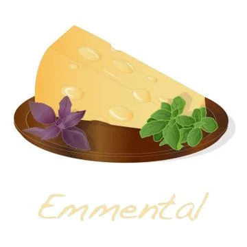 A piece of emmental cheese on white background. Dairy product, attribute of h Stock Illustration