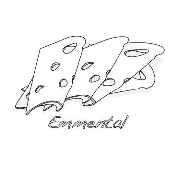 A piece of emmental cheese on white background. Dairy product, attribute of h Stock Illustration