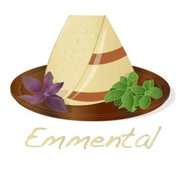 A piece of emmental cheese on white background. Dairy product, attribute of h Stock Illustration