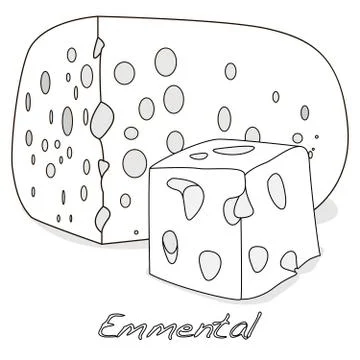 A piece of emmental cheese on white background. Dairy product, attribute of h Stock Illustration