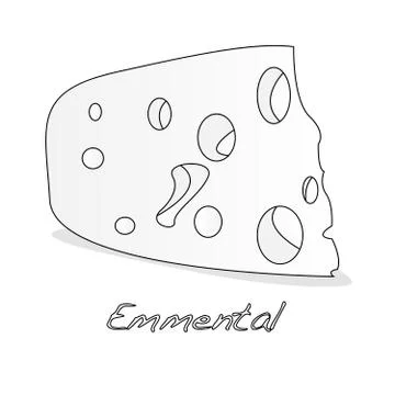 A piece of emmental cheese on white background. Dairy product, attribute of h Stock Illustration