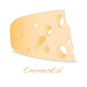 A piece of emmental cheese on white background. Dairy product, attribute of h Stock Illustration