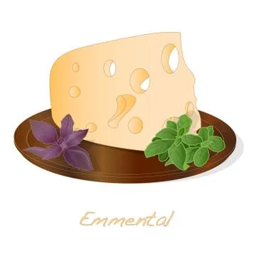 A piece of emmental cheese on white background. Dairy product, attribute of h Stock Illustration