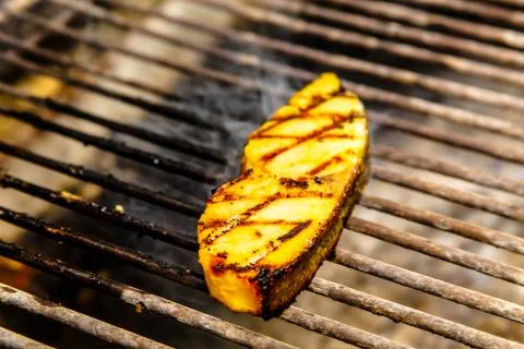 A piece of fish is grilled. Stock Photos