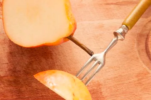 Piece of fresh pear Stock Photos