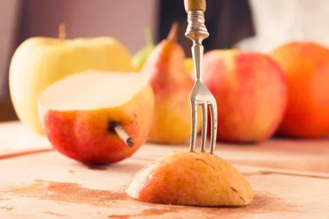 Piece of fresh pear Stock Photos