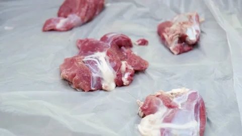 A Piece Of Fresh Raw Beef Meat. Close up. Muslim Festival Qurban adha Stock Footage 201182362