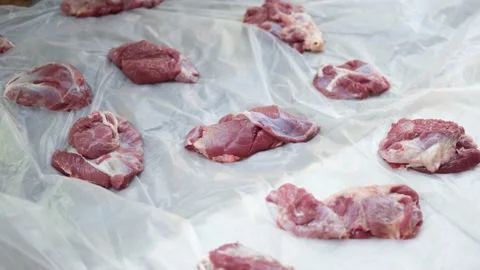 A Piece Of Fresh Raw Beef Meat. Close up. Muslim Festival Qurban adha Stock Footage 201182465