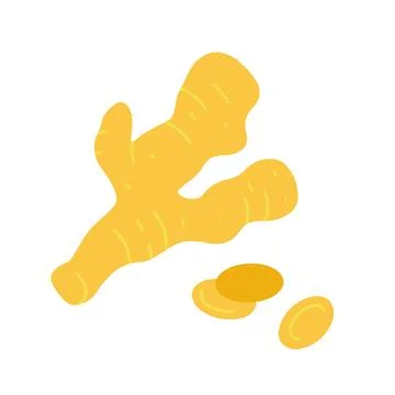 Piece of ginger root isolated on white background. Flat cartoon vector illu.. Stock Illustration