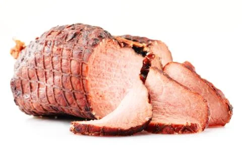 Piece of ham isolated on white background Stock Photos