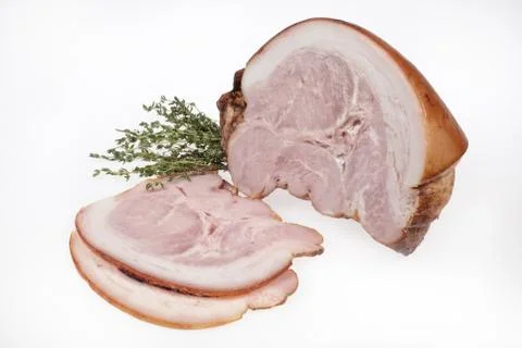 Piece Of Ham On White Stock Photos