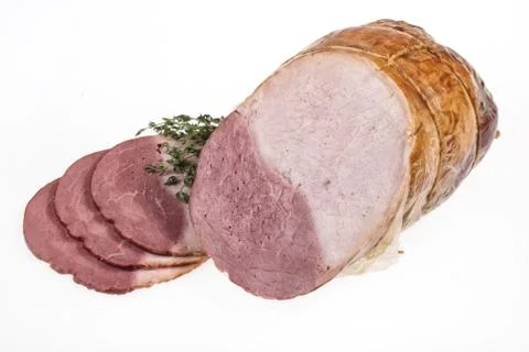 Piece Of Ham On White Stock Photos