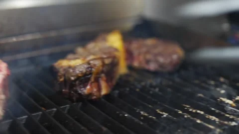 A piece of meat is being cooked on a grill Stock Footage 301517286