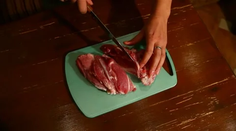 Piece of meat cut into pieces Stock Footage 8560922