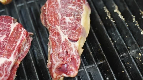 A piece of meat is on a grill Stock Footage 301517145