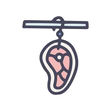 Piece of meat on hook color vector doodle simple icon Stock Illustration