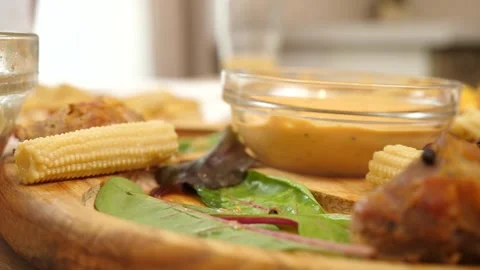 A piece of meat is pierced with a fork. Close-up Stock Footage 325306959