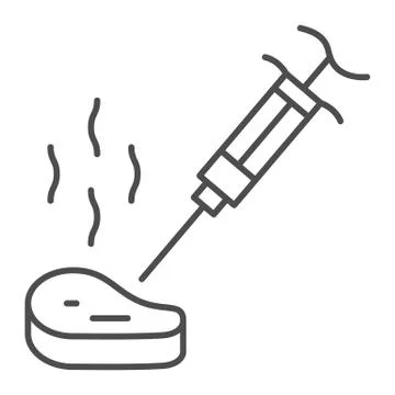 Piece of meat with syringe thin line icon, picnic concept, Culinary kitchen Stock Illustration