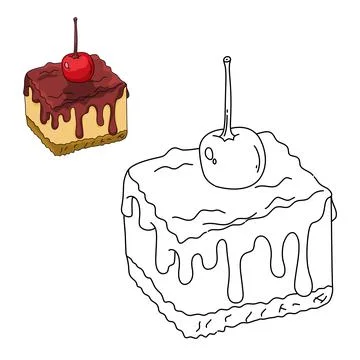 A piece of melted chocolate cake with a cherry fruit on top. delicious sweet sna Illustrazione stock