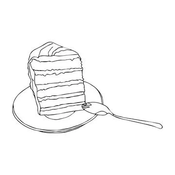 Piece of multilayer cake on a plate with a spoon. Vector illustration on white Stock Illustration