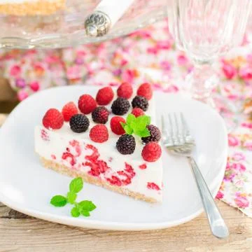 A Piece of No-bake Raspberry Cheesecake Stock Photos