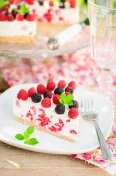 A Piece of No-bake Raspberry Cheesecake Stock Photos