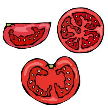 Piece or Slice of Red Fresh Ripe Tomato. Isolated On a White Background Stock Illustration