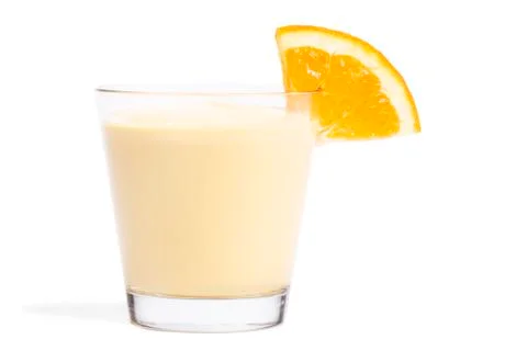 Piece of a orange on a milkshake Foto stock