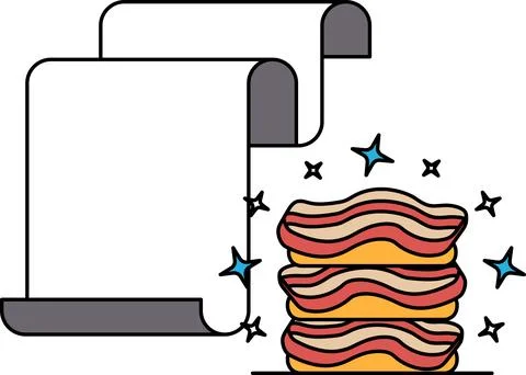 A piece of paper with a stack of bacon on top of it Stock Illustration