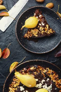 Piece of a pear cake Stock Photos